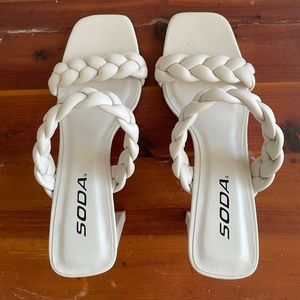 SODA White braided heels